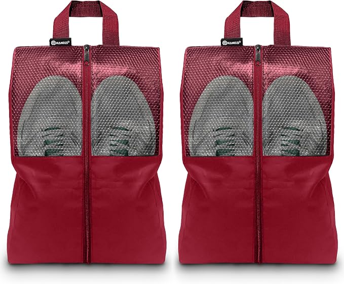 Shoe Bags For Travel, Used As For Storage or Shoe Travel Bag, Space Saving When Travelling With This Travel Shoe Bags For Packing, Featuring Waterproof Nylon Sneaker Bag. (Red, 2 Pack, Large) by HANOZI
