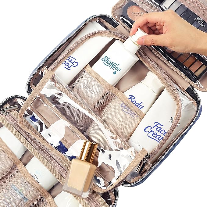 NISHEL Travel Toiletry Bag for women, Portable Hanging Organizer for Travel-Sized Shampoo, Conditioner, Brushes Set, Makeup Accessories, Medium Size, Aegean-Blue | for Travel-Sized Shampoo, Conditioner, Brushes Set, makeup Accessories, Medium Size, Aeg... - Image 5