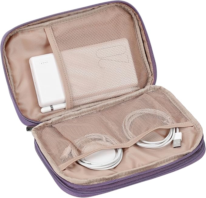 NISHEL Electronics Travel Organizer Cord Case, Charger Cable Tech Bag | Double-layer bag keeps chargers, cables, flash drive, and small tech essentials organized for trip, Large, Purple - Image 4