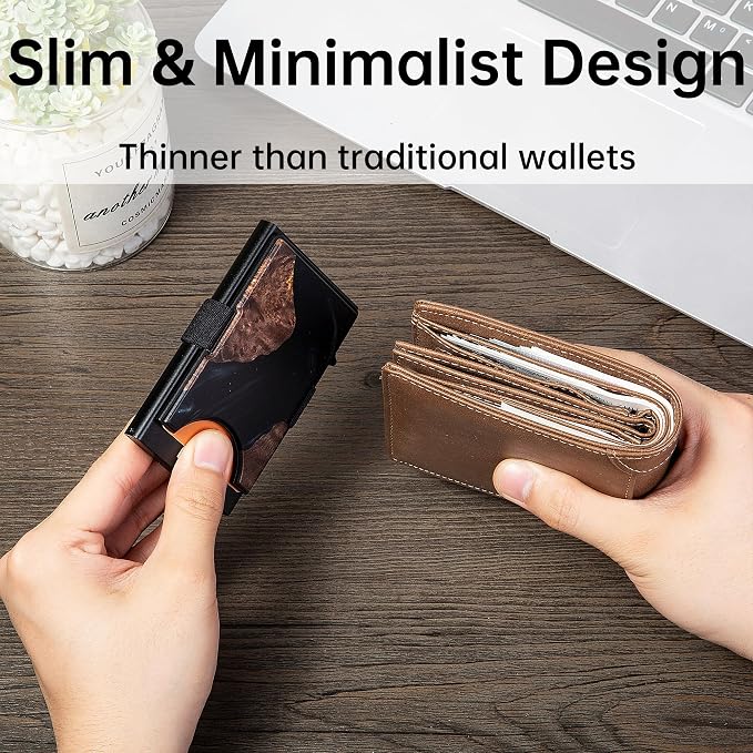 Slim Card Holder Wallet for Men, Minimalist RFID Blocking Pop Up Wallet, Smart Metal Business Card Case Holds 12 Cards, Money Clip, Front Pocket Wallet, Gifts for Men - Image 3