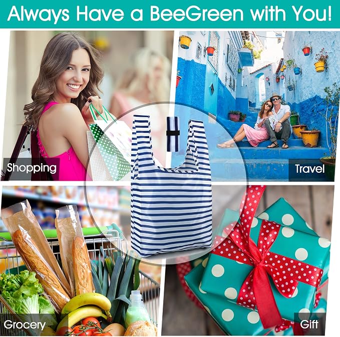 BeeGreen Reusable Foldable Shopping Totes with Handles,12 Pack Heavy Duty Polyester Fabric Geometry Grocery Bags, Large Fashion Reusable Bags for Travel & Groceries, Washable Cloth​ Bag Bulk - Image 2