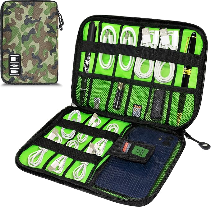 Electronics Organizer,Travel Cord Organizer Pouch,Cable Organizer Bags | Travel Electronic Accessories Storage Case for Cables, Cords, Charger, Phone (CamouflageGreen) by Miavers