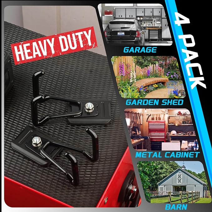 Heavy Duty Magnetic Hook, Large Utility Storage Magnetic Garage Hooks, Strong Magnet Hooks for Hanging Power Tool Hose Drill Metal Cart in Garden Workshop Kitchen (4Pack) - Image 5