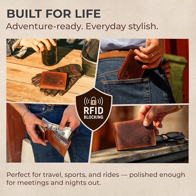 BULL GUARD Expedition Series Bifold Leather Wallet for Men RFID Blocking, Top Grain Cowhide, Flip-Up ID Window, Compact & Durable Everyday Carry Wallet for Travel, Work & Outdoors, Ready to Gift - Image 7