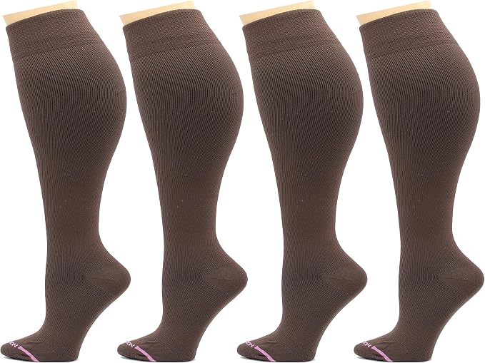 Dr. Motion 4 Pairs Women's Plus Size Wide Calf Compression Knee High Socks Graduated Support by Dr.+Motion