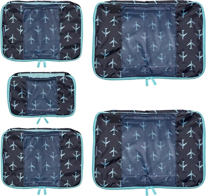 Travel Wise Packing Cubes for Travel - 5 Piece Set with Pattern Design, Lightweight Ripstop Nylon Luggage Organizers with Mesh Panel, Small Medium Large Sizes - Image 6
