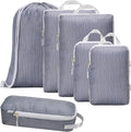 Compression Packing Cubes for Travel 6PC Set - Suitcase Organizer & Space Saver Bags for Carry On Luggage with Drawstring Backpack Grey Stripe by Unknown