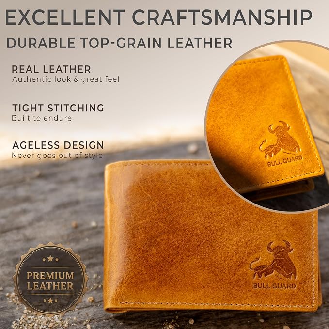 BULL GUARD Expedition Series Bifold Leather Wallet for Men RFID Blocking, Top Grain Cowhide, Flip-Up ID Window, Compact & Durable Everyday Carry Wallet for Travel, Work & Outdoors, Ready to Gift - Image 9
