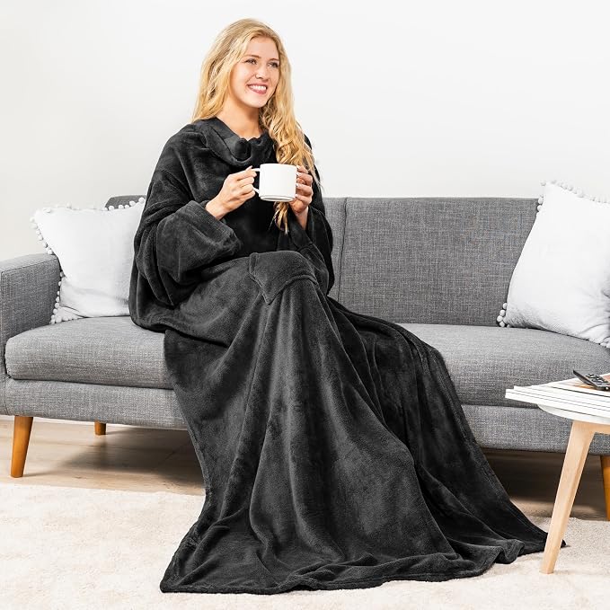PAVILIA Wearable Blanket with Sleeves for Adult Women Men, Cozy Fleece Warm Wrap Throw with Arms, Gifts for Christmas, Wife - Image 5