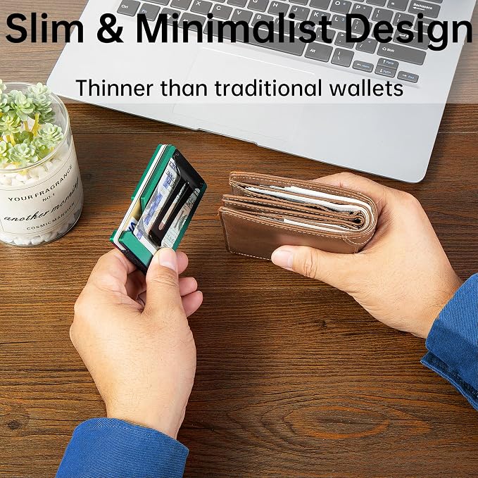 Minimalist Wallet for Men, Slim Metal RFID Blocking Wallet Credit Card Holder Money Clip & Cash Strap, Scratch-Resistant Holds 15 Cards,Ideal Gift for Men | Matte Forest Green - Image 4