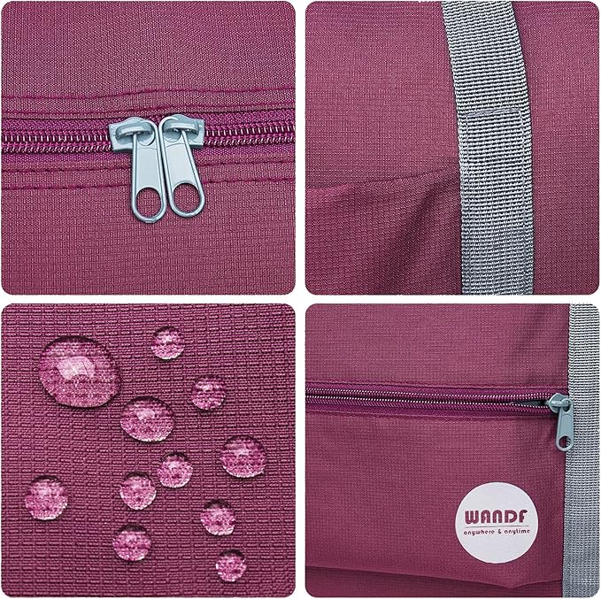 WANDF Foldable Travel Duffel Bag Luggage Sports Gym Water Resistant Nylon (Wine Red) | 18x14x8 inches, Airline Underseat Aprroved, Weekend Overnight Trips, Lightweight Packable - Image 6