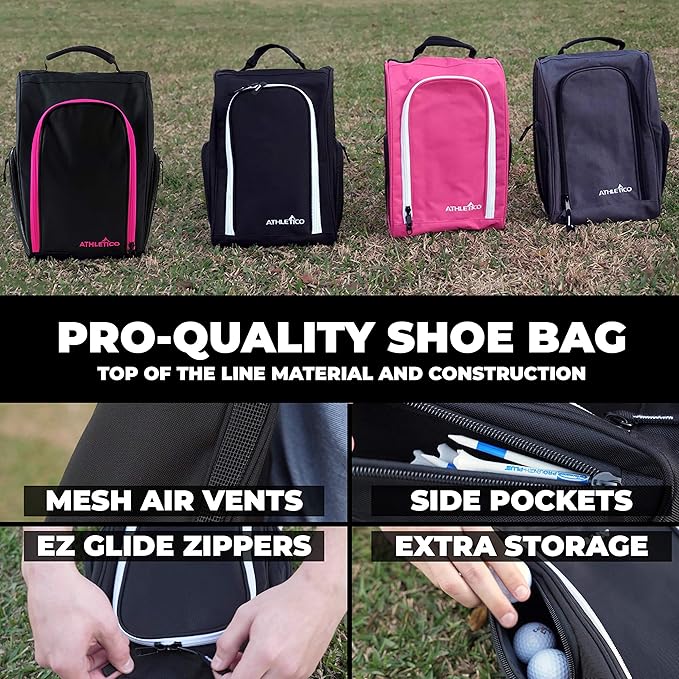 Athletico Golf Shoe Bag - Zippered Shoe Carrier Bags With Ventilation & Outside Pocket for Socks, Tees, etc. (Gray) - Image 2