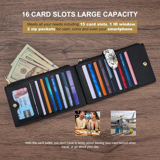 Travelambo RFID Wallet Women Large Size Bifold Multi Card Wallet Case with Zipper Pocke Credit Card Holder for Women - Image 5