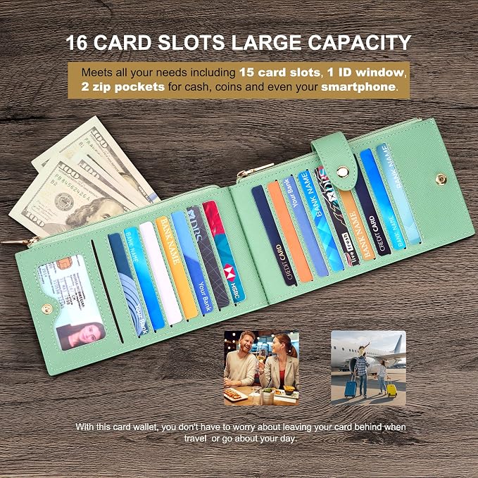 Travelambo RFID Wallet Women Large Size Bifold Multi Card Wallet Case with Zipper Pocke Credit Card Holder for Women - Image 5
