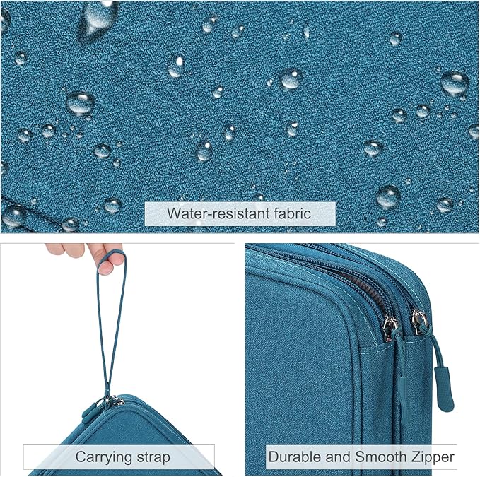 FYY Electronic Organizer, Travel Tech Pouch Bag, Extra Large, Dark Green | Wrist Strap, Waterproof, Double Layers Electronics Travel Case for iPad, Cord, Laptop Charger, Daily and Business Trips Use - Image 4