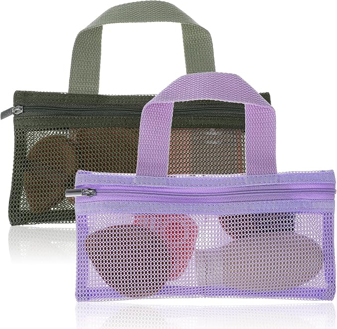 2 Pcs Toothbrush Pouch,Portable Travel Toothbrush Bag,Mesh Toothbrushes Travel Bag for Men and Women,Square Mesh Storage Bags with Zipper(Army green, Purple) by Unknown