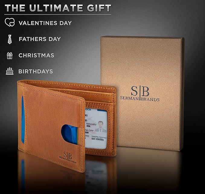 SERMAN BRANDS RFID Blocking Slim Bifold Genuine Leather Thin Minimalist Front Pocket Wallets for Men Billfold Wallet Men Gift - Image 6