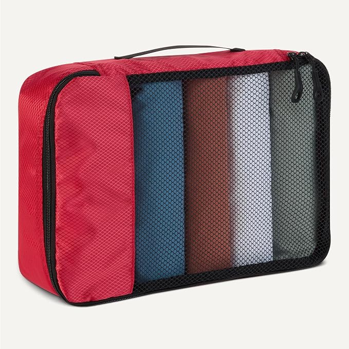 Amazon Essentials 4-Piece Packing Cubes Travel Accessories Set, Luggage Organizer, Double Zipper, Mesh Top, Space-Saving Suitcase Organizer, Small/Medium/Large/Slim, Red (Previously Amazon Basics) - Image 4