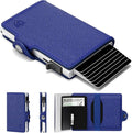 Pop Up Wallet for Women | RFID Blocking Slim Card Holder for Small Purse & Crossbody Bag | Compact Aluminum Wallet | Holds 4–6 Cards | Saffiano Navy Blue by ConcealPlus
