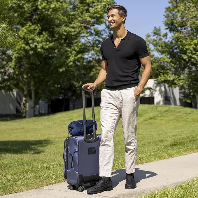 BlueHills Premium Soft Rolled Travel Blanket Pillow Airplane - Navy Blue | Travel Accessories, Lightweight Plush, Full Body Coverage, Compact Carry Case, Warm Travel Cover/Gift, 70 X 48 Long Blanket - Image 6