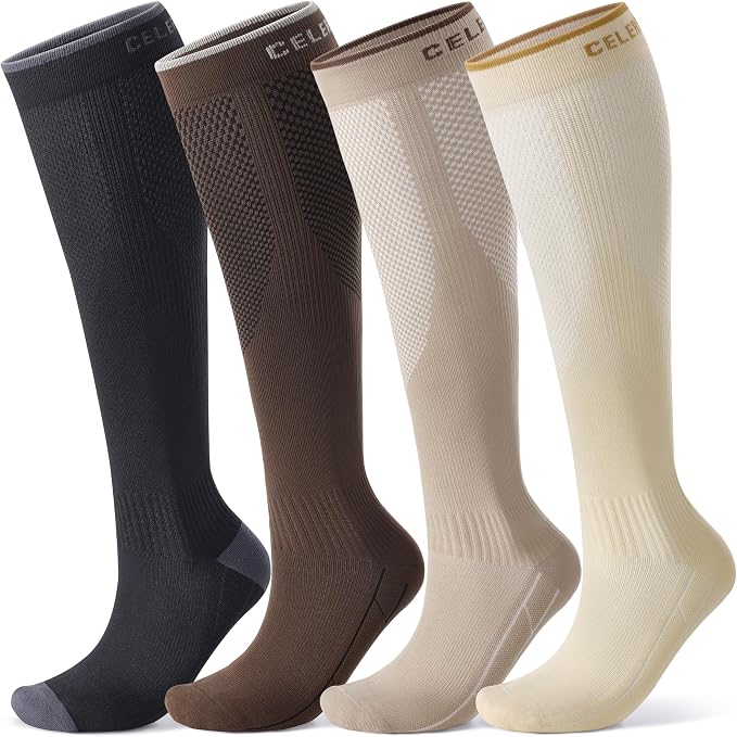 CS CELERSPORT 3/4 Pairs Compression Socks for Men Women Size 6-12 | Knee High Support Socks for Running Nurses Pregnancy Travel Daily Wear by CSCELERSPORT