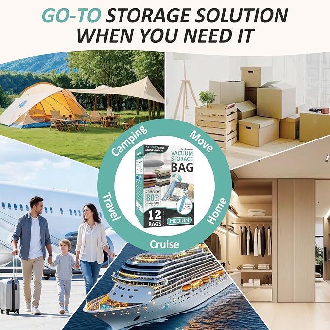 Cozy Essential Vacuum Storage Bags, 80% Compression Vacuum Seal Space Saver Plastic Packaging Bags for Clothes, Blankets, Pillow, Bedding, Comforters, Sealer Clothing Storage,12 Medium - Image 8