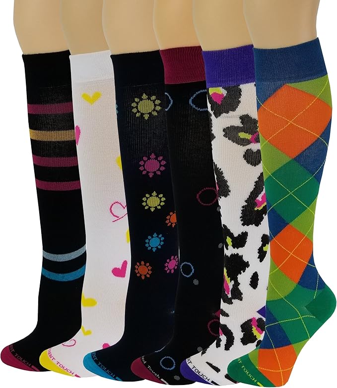 Different Touch 6 Pairs Pack Women Travelers, Anti-Fatigue, Graduated Compression Knee High Socks 9-11 by DifferentTouch