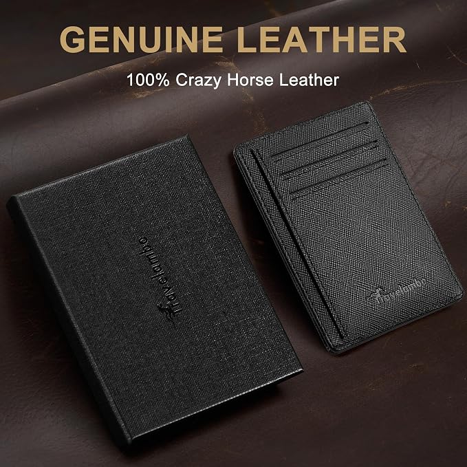Travelambo 100% Genuine Leather Wallet for Men and Women, Slim Minimalist RFID Blocking Front Pocket Credit Card Holder with Gift Box(Cross Black) - Image 2