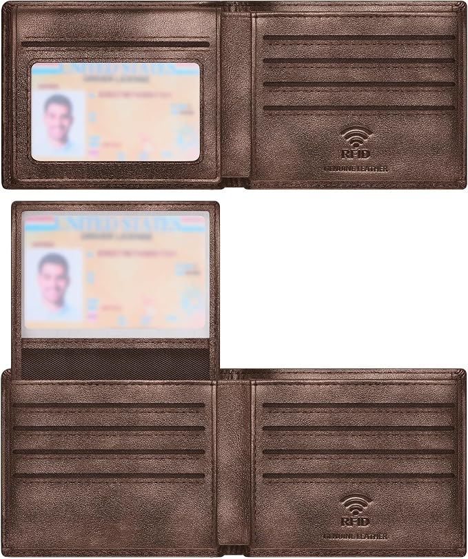 Travelambo Genuine Leather Wallet for Men with Gift Box - Handmade Bifold Stylish - Mens Wallets Rfid Blocking with 2 ID Windows by Travelambo