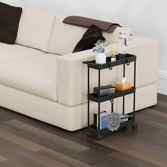 Simple Houseware 3-Tier Slim Rolling Cart w/Handle 5.5" Wx27.5 H, Black | Storage Cart for Narrow Space (5.5-Inch Wide) Kitchen, Bathroom, Laundry Room - Image 6