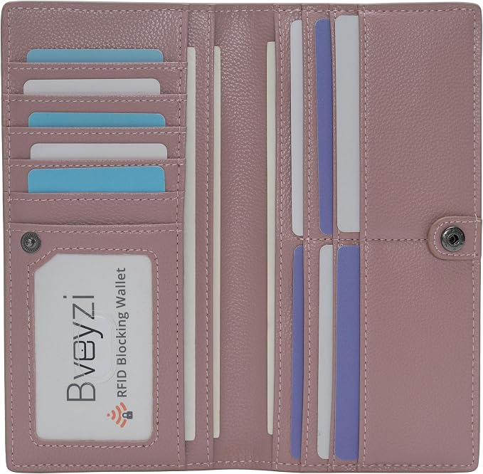 Bveyzi Ultra Slim Thin Leather RFID Blocking Credit Card Holder Bifold Clutch Wallets for Women by Bveyzi