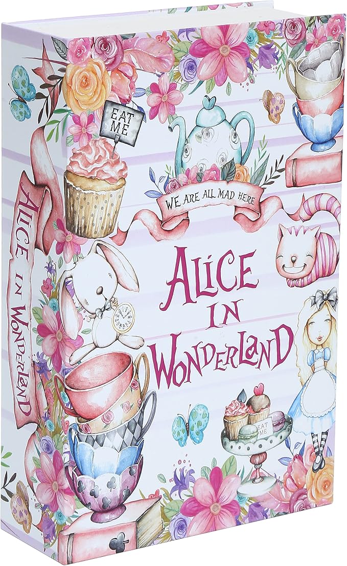 Alice in Wonderland Diversion Safe with Real Pages, Combination Book Safe | Hidden safe box and hollow storage compartment for cash money. Decorative book box stash case for passport savings. by Ulixu