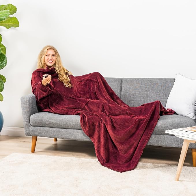 PAVILIA Wearable Blanket with Sleeves for Adult Women Men, Cozy Fleece Warm Wrap Throw with Arms, Gifts for Christmas, Wife - Image 5