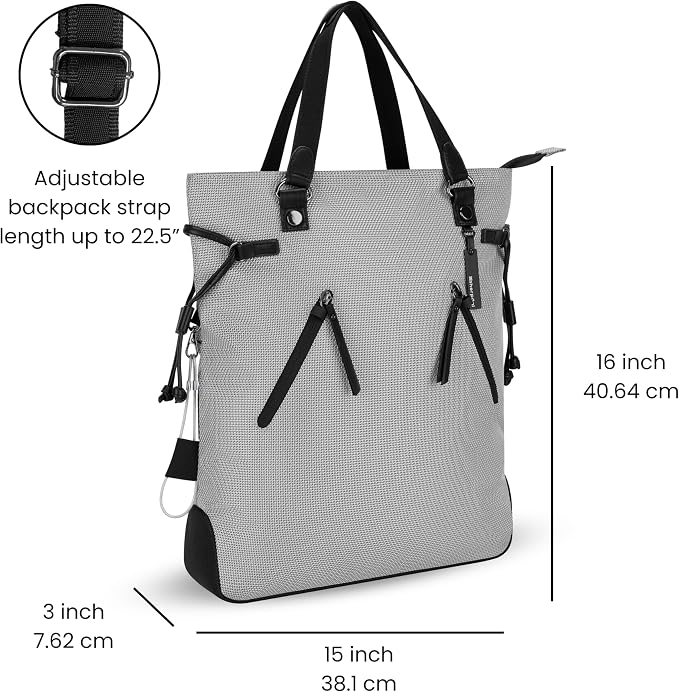 Sherpani Tempest, Anti Theft Convertible Backpack Tote, 14L Travel Backpack, Travel Gifts for Women, Handbags, RFID Protection, Metal Hardware, Fits 15” Laptop (No Sleeve) (Sterling) - Image 3