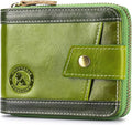 Men's Leather RFID Wallet with Zipper, 14 Card Slots, ID Window | Zippered coin pocket separates loose change; organized for commuting and everyday carry (Green) by STEELLION