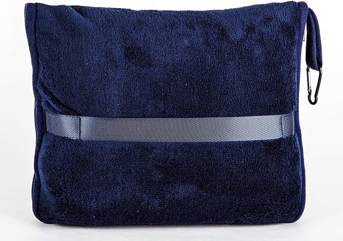 BlueHills Premium Soft Travel Blanket Pillow Airplane Compact - Navy Blue | Convertible 2 in 1 Travel Blanket to Pillow, Packed in Pillowcase, Luggage Strap & Carabiner, Compact, Long Flight Essentials - Image 9