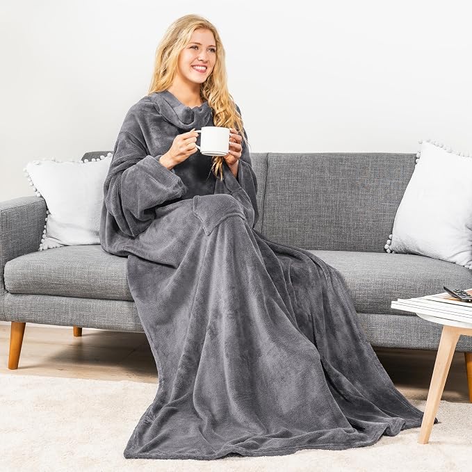 PAVILIA Wearable Blanket with Sleeves for Adult Women Men, Cozy Fleece Warm Wrap Throw with Arms, Gifts for Christmas, Wife - Image 6