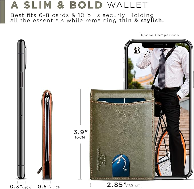 SERMAN BRANDS RFID Blocking Slim Bifold Genuine Leather Minimalist Front Pocket Wallets for Men with Money Clip Thin Mens - Image 6