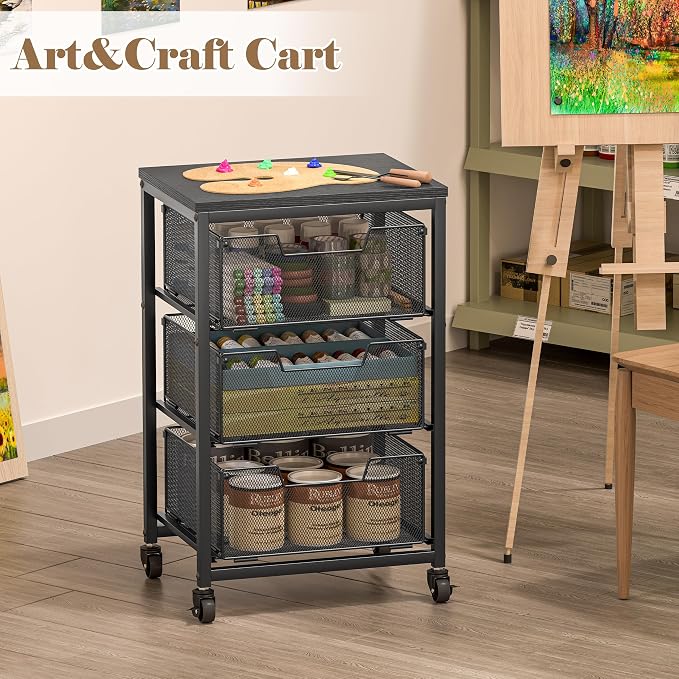 Under Desk Storage Cart with Lockable Wheels, 3-Drawer Rolling Storage Cart, Metal Utility Cart with Drawers for Art, Cart, Classroom, Office, Kitchen, Bedroom, Dorm Storage Under Bed - Image 8
