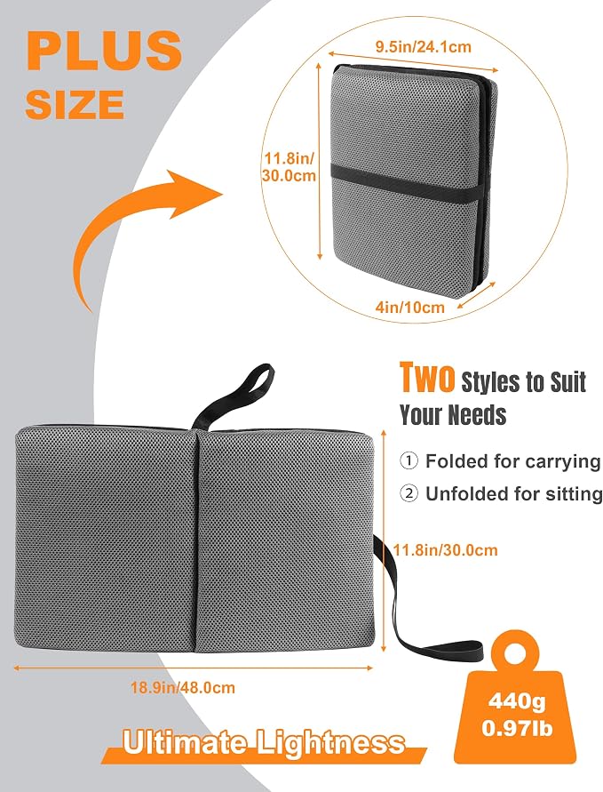 FASTMOMENT Portable Airplane Seat Cushion Foldable Seat Cushion for Travel | Thickened Cushion, Carrying Handle, Breathable Fabric, Washable Mesh Cover, Anti-Slip bottom, Lightweight for Flight Bleacher - Image 2