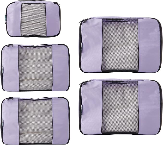 TravelWise Luggage Packing Organization Cubes 5 Pack, Lavender, 2 Small, 2 Medium, 1 Large (TWPC-27) - Image 2