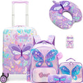 Kid's Luggage Set 5 Piece Suitcase Set 16" Hardside Luggage with Spinner Wheels Girls Carry on Toddler Travel Rolling Suitcase with Neck Pillow Airline Approved by Unknown