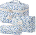 HBselect Quilted Makeup Bag, 3Pcs Cotton Large Travel Makeup Bags Organizer | Cute Floral Make up Bag Cosmetic Bag Toiletry Bag for Women Girls, Makeup Pouch for Skincare, Brushes & Travel Essentials by HBselect