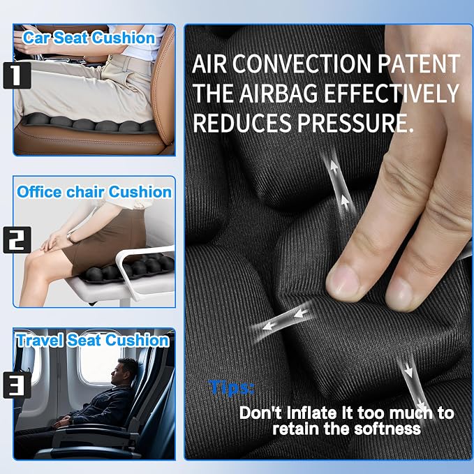 Sondor Travel Cushion,Portable & Adjustable Airplane seat Cushion for Long Flights,Inflatable Cushion for Wheelchair, Travel,Driving - Image 6