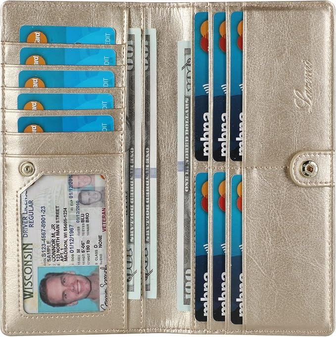 Ultra Slim Thin Leather Women Wallet RFID Blocking Credit Card Holder Bifold Long Ladies Billfold by Lavemi