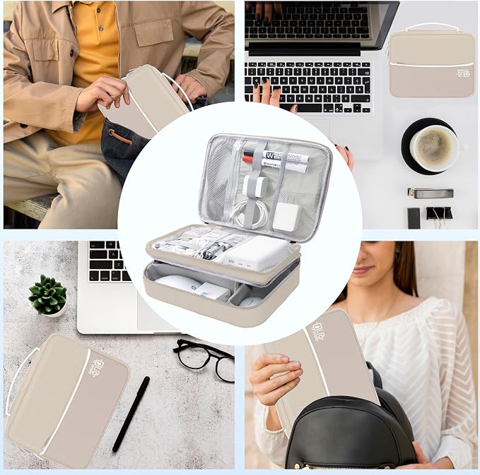 Electronics Organizer,Travel Cord Organizer Pouch,Cable Organizer Bags | Waterproof Electronic Accessories Storage Case for Cables, Cords, Charger, Phone (Three Layer-Beige) - Image 8