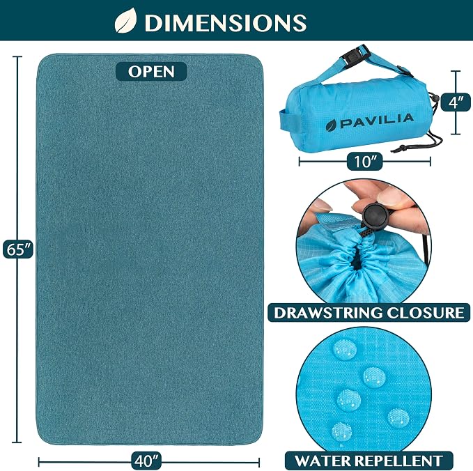 PAVILIA Travel Blanket Airplane Compact with Bag Lightweight, Teal Blue | Soft Fleece Plane Long Flights, Camping Road Trips, Packable Traveler Gift Essentials with Luggage Backpack Strap, 65x40 - Image 4
