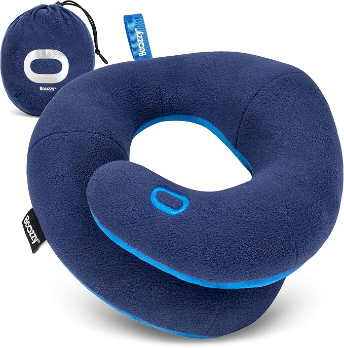 BCOZZY 8-12 Y/O Kids Travel Pillow for Car & Airplane, Soft Kids Neck Pillow for Traveling in Car Seat, Provides Double Support for Toddlers Head & Chin in Road Trips, Washable, Medium Size, Navy by BCOZZY