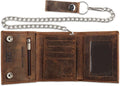 F&L CLASSIC RFID Blocking Men's Tri-fold Vintage Biker Cowhide Leather Steel Chain Wallet,Snap closure, USA,Vintage buffalo brown,315 by FLCLASSIC