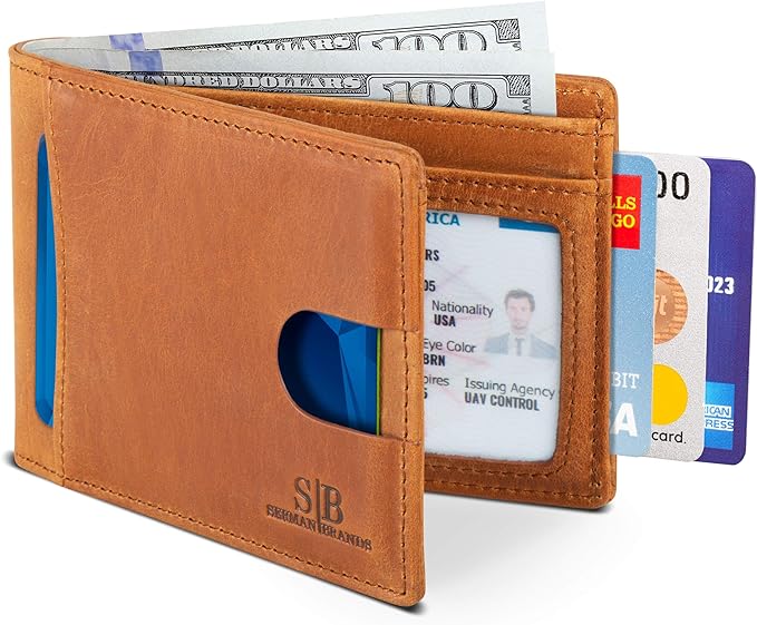 SERMAN BRANDS RFID Blocking Slim Bifold Genuine Leather Thin Minimalist Front Pocket Wallets for Men Billfold Wallet Men Gift by SERMANBRANDS
